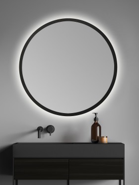 Espejo de baño redondo con luz LED Moon black